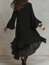 Load image into Gallery viewer, Elegant Asymmetric Ruffle Black Boho Midi Dress