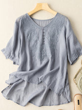 Load image into Gallery viewer, Women's Cotton Linen Embroidered Loose Casual T-Shirt