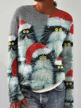 Load image into Gallery viewer, Funny Christmas Cat Print Casual Knit Pullover Sweater