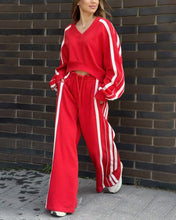 Load image into Gallery viewer, Casual V-Neck Striped Sweat &amp; Wide Leg Pants Two-Piece Set