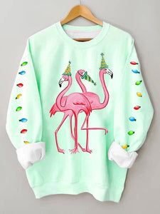 Women's Merry Christmas Flamingo Fun Print Casual Sweatshirt