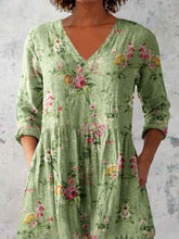 Load image into Gallery viewer, Women's Elegant Floral Pattern Round Neck Cotton and Linen Top