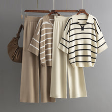 Load image into Gallery viewer, Stylish Striped Top &amp; Solid Color Wide Leg Pants Two-Piece Set