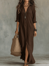 Load image into Gallery viewer, Black Button-Front Bohemian Shirt Maxi Dress