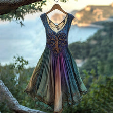Load image into Gallery viewer, Women's Norse Mythology Celtic Knot Patchwork Linen Midi Dress