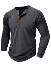 Load image into Gallery viewer, Men's Cotton Solid Henley Long Sleeve Top