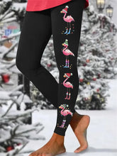 Load image into Gallery viewer, Women's Christmas Flamingo Print Skinny High Stretch Leggings
