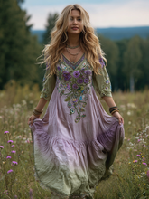 Load image into Gallery viewer, Women's Vintage Purple Floral Linen Long Sleeve Dress