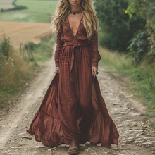 Load image into Gallery viewer, Women's Vintage V-neck Bohemian Pastoral Style Long-sleeved Maxi Long Dress