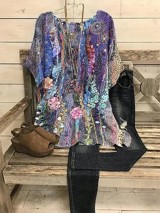 Women's Vintage Floral Print Casual Topss