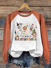 Load image into Gallery viewer, Women&#39;s Hallothanksmas Dancing Skeleton Print Sweatshirt