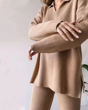 Load image into Gallery viewer, V-neck casual slit knitted two-piece set
