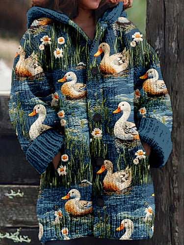 Swimming Ducks Embroidery Pattern Cozy Knit Cardigan