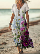 Load image into Gallery viewer, Women's Floral Embroidered Linen Blend Vintage Dress