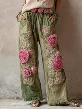 Load image into Gallery viewer, Vintage Floral Embroidered Art Print Straight Leg Linen Blend Pants