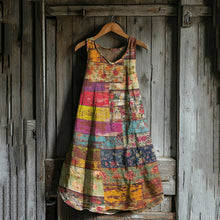 Load image into Gallery viewer, Vintage Floral Patchwork Art Linen Blend Tank Midi Dress ed84