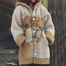 Load image into Gallery viewer, Alpaca Print Knitted Hooded Sweater Cardigan