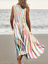 Load image into Gallery viewer, Colourful Wavy Print Womens Pocket Pinafore Linen Dress