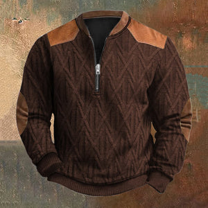 Men's Vintage Geometric Jacquard Stitching Knit Zip-Up Sweatshirt