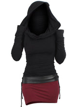 Load image into Gallery viewer, Halloween Contrast Color Panel Short Hooded Dress