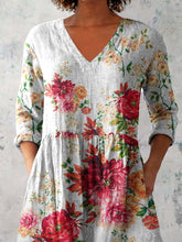 Load image into Gallery viewer, Women's Elegant Floral Pattern Round Neck Cotton and Linen Top