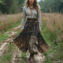 Load image into Gallery viewer, Women's Retro V-neck Plaid Long-sleeve Bohemian Pastoral Style Maxi Long Dress