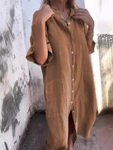 Load image into Gallery viewer, Women's Loose Casual Mid-Sleeve Cotton And Linen Shirt Dress