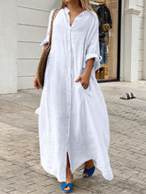 Load image into Gallery viewer, Casual Plain Single Breasted Pocket Long Sleeve Loose Maxi Dress