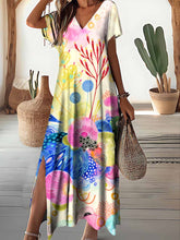 Load image into Gallery viewer, Women's Underwater World Pattern Resort Style V-Neck Dress