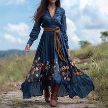Load image into Gallery viewer, Women's Vintage V-neck Floral Bohemian Pastoral Style Long-sleeved Maxi Long Dress