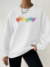Load image into Gallery viewer, Women's Rainbow Love Heart Waffle Sweatshirt Waffle Sweatshirt