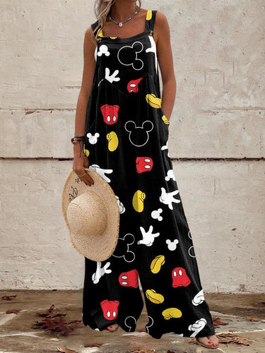 Women's Cute Cartoon Print Casual Strap Wide Leg Pants Jumpsuit