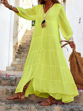 Load image into Gallery viewer, Solid Color V-Neck Long Sleeve Loose Casual Dress
