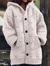 Load image into Gallery viewer, Wearshes Cute Cat Face Pattern Cozy Hooded Knit Cardigan