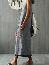 Load image into Gallery viewer, Women&#39;s Solid Color Round Neck Loose Sleeveless Cotton Linen Dress