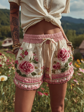 Load image into Gallery viewer, Women's Patchwork Rose Floral Contrast Drawstring Shorts