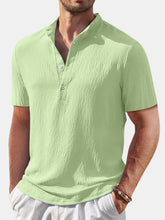 Load image into Gallery viewer, Men's Casual Solid Color Comfortable Cotton And Linen Stand Collar Short-sleeved Shirt