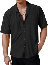 Load image into Gallery viewer, Men's Summer Solid Color Jacquard Lapel Short Sleeve Shirt