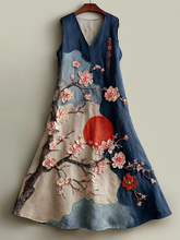 Load image into Gallery viewer, Women's Vintage Japanese Sakura And Moon Art Sleeveless Dress