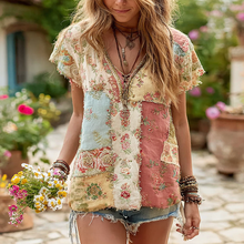Load image into Gallery viewer, Women's Floral Patchwork Art Short-sleeved T-shirt