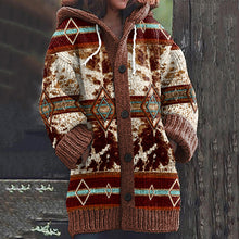 Load image into Gallery viewer, Wearshes Vintage Western Print Cozy Knit Hooded Cardigan