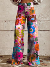 Load image into Gallery viewer, Women&#39;s Cartoon Color Flower Print Casual Wide Leg Pants