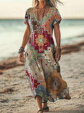 Load image into Gallery viewer, Women's Western Geometric Print Linen Blend Dress