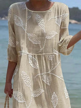 Load image into Gallery viewer, Women's Casual  Round Neck Mid Sleeve Print Cotton and Linen Dress