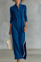 Load image into Gallery viewer, Women's Minimalist White-trimmed Button-down Collar Sweatshirt Dress Maxi Dress