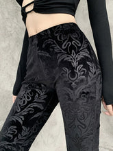 Load image into Gallery viewer, Halloween Gothic Dark Flocking Embossed Boot Cut Pants