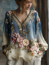 Load image into Gallery viewer, Women's Vintage Floral Wave Embroidery Pattern Casual Shirt