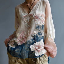 Load image into Gallery viewer, Women's Vintage Floral Art V-neck Long Sleeve Shirt