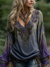 Load image into Gallery viewer, Women's Vintage Tribal Rose Embroidery Art Pattern Linen Shirt