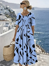 Load image into Gallery viewer, Women's Casual Round Neck Half Sleeve Striped Contrast Print Dress